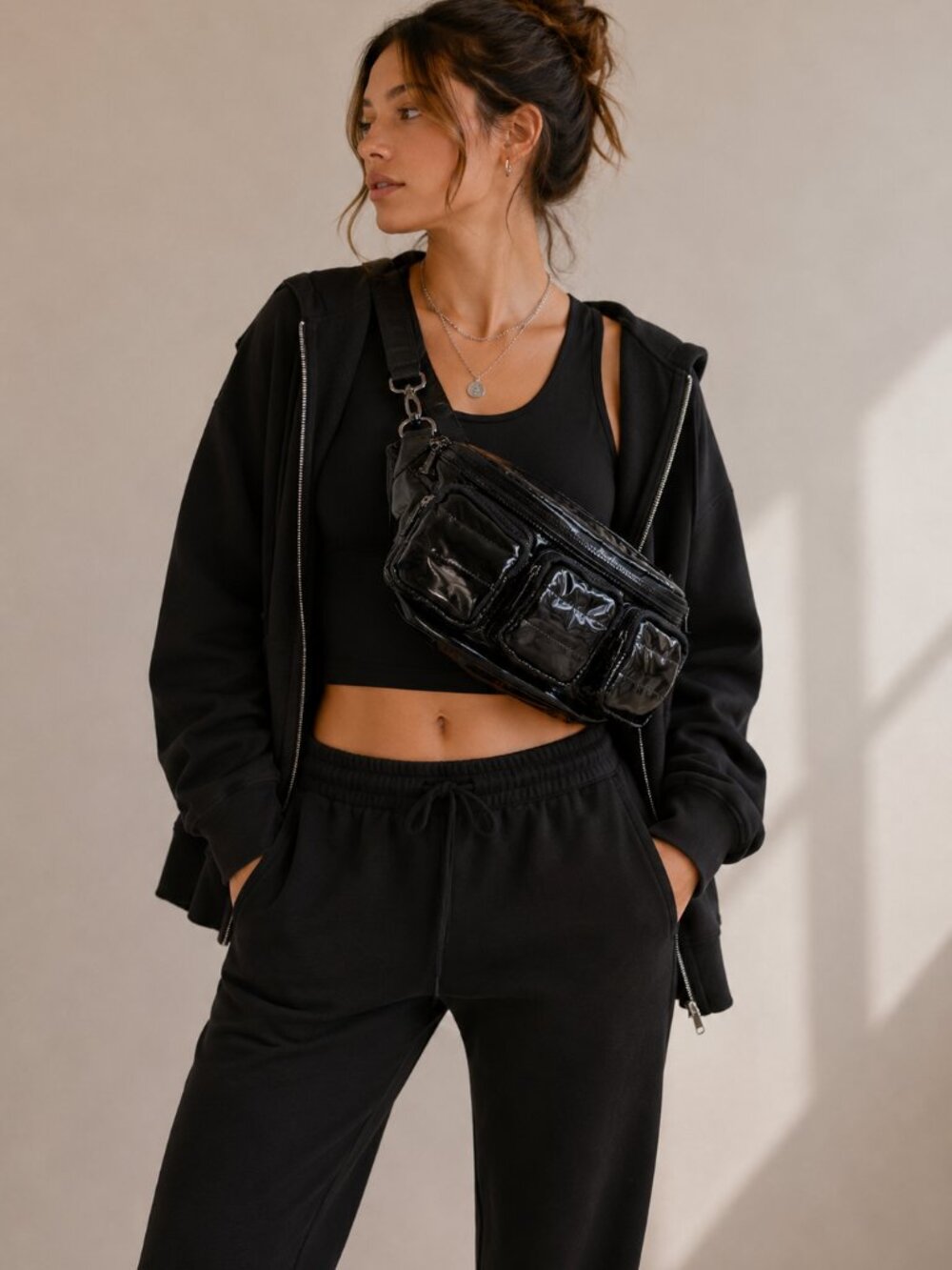 THINK ROYLN Lady Cargo Bum Bag Pearl Black NWT